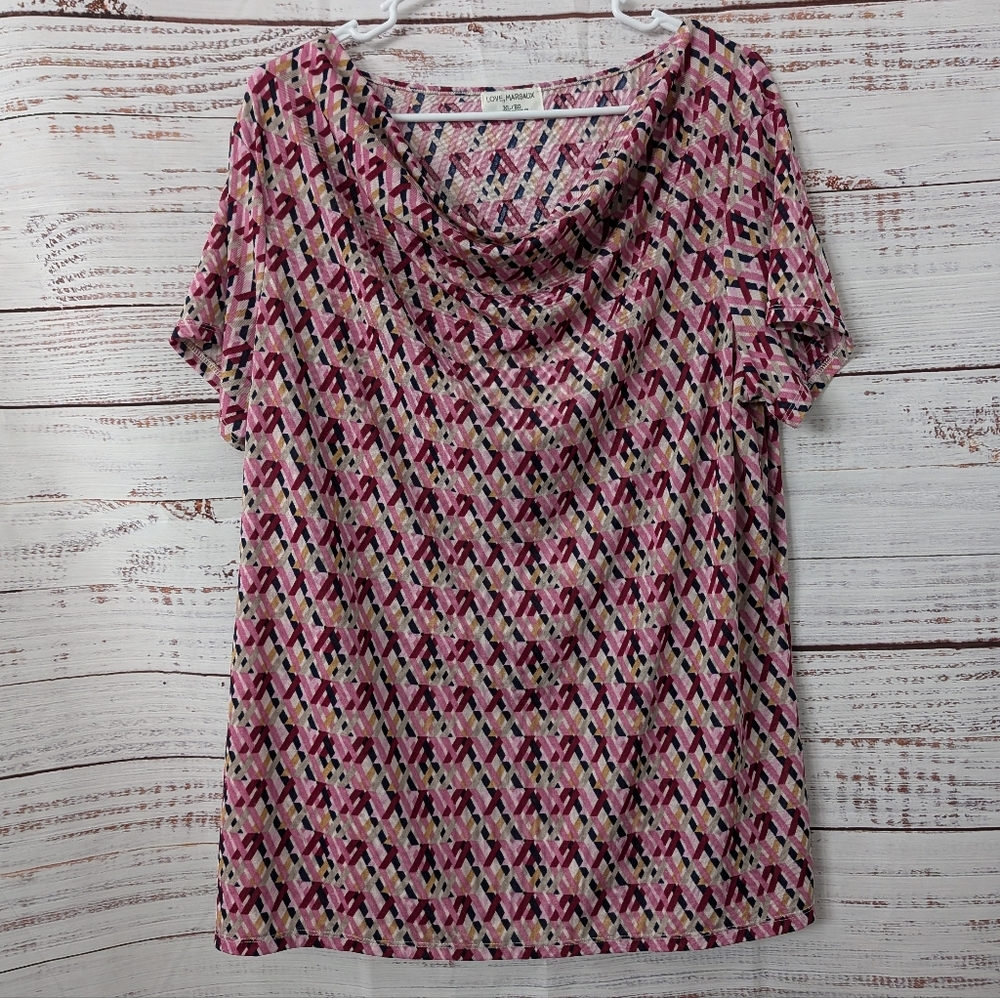 Love, Margaux Pink Blue White Striped Cowl Neck Blouse Size XL